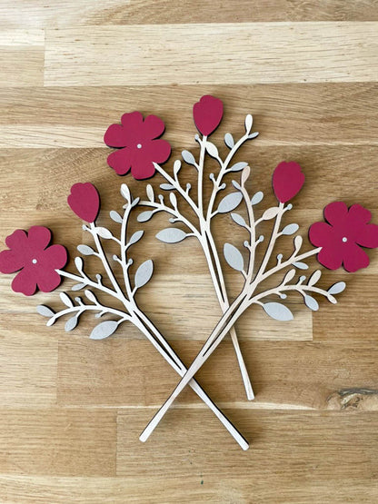Wooden Painted Red Flower Stem