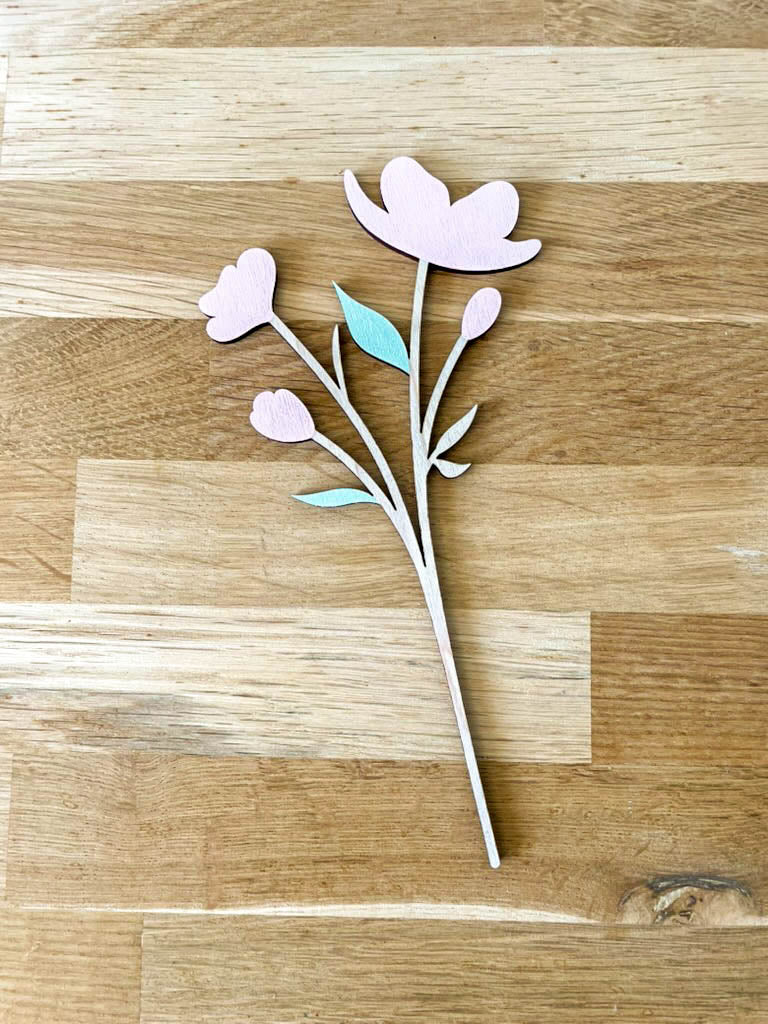 Wooden Painted Pink Blossom Flower Stem
