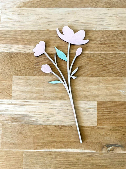 Wooden Painted Pink Blossom Flower Stem
