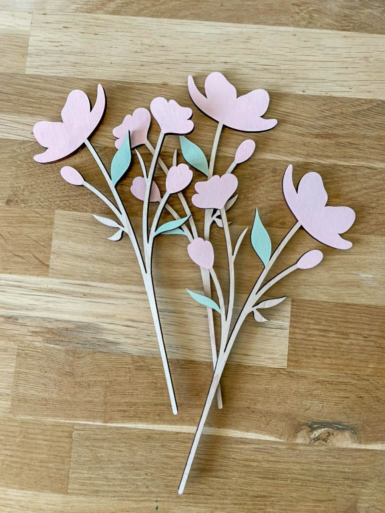 Wooden Painted Pink Blossom Flower Stem