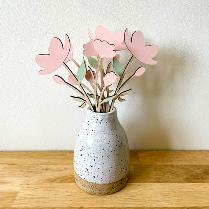 Wooden Painted Pink Blossom Flower Stem