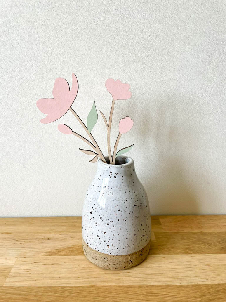Wooden Painted Pink Blossom Flower Stem