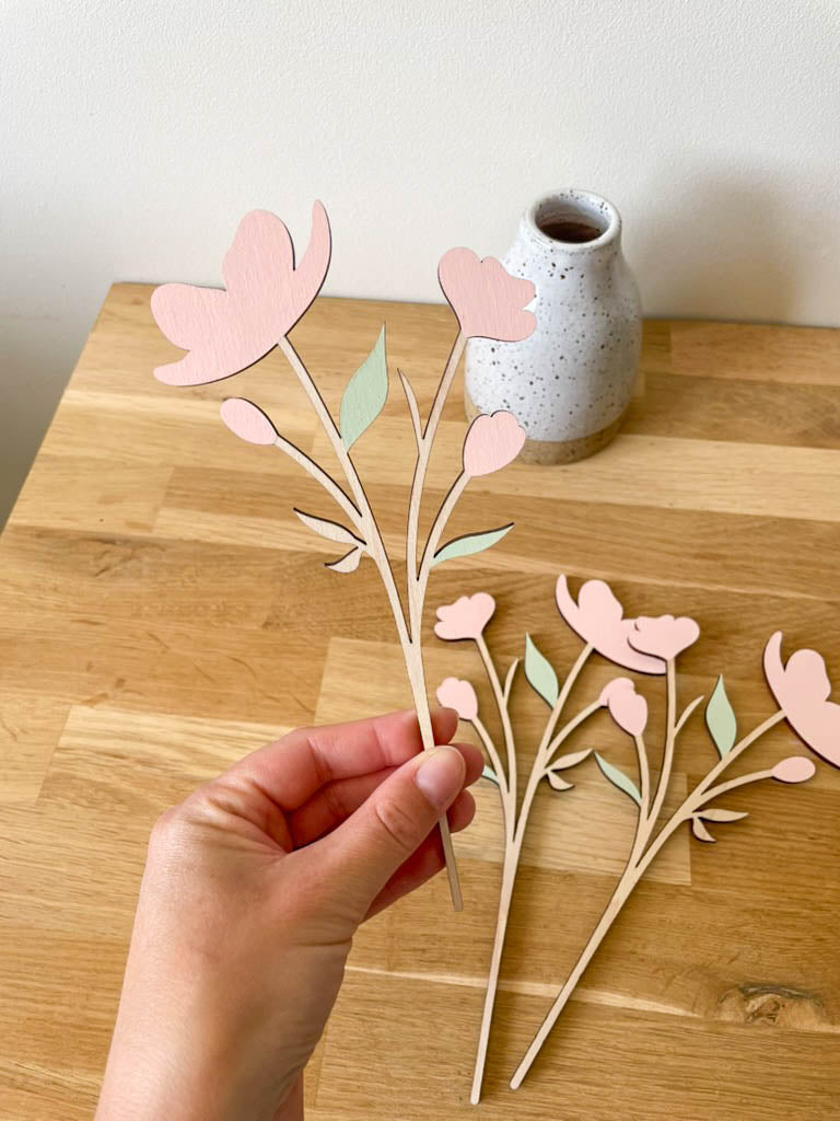 Wooden Painted Pink Blossom Flower Stem