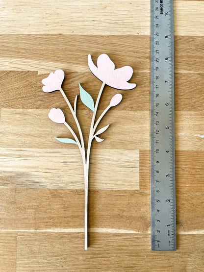 Wooden Painted Pink Blossom Flower Stem