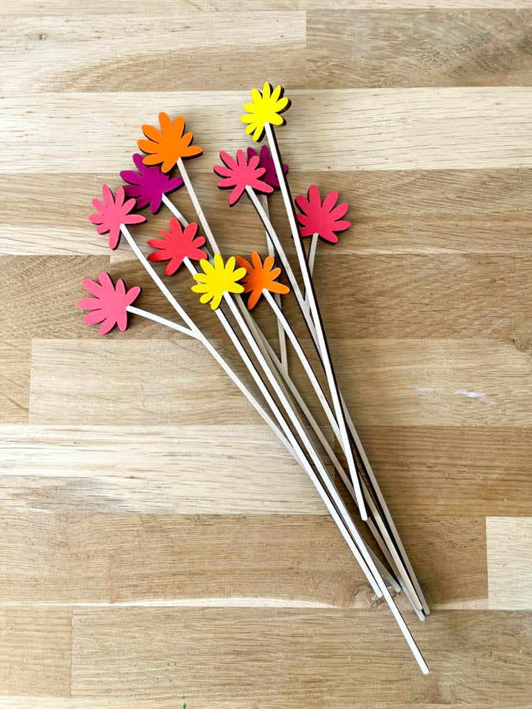 Painted Wooden Posy Flower Set - Pink Set
