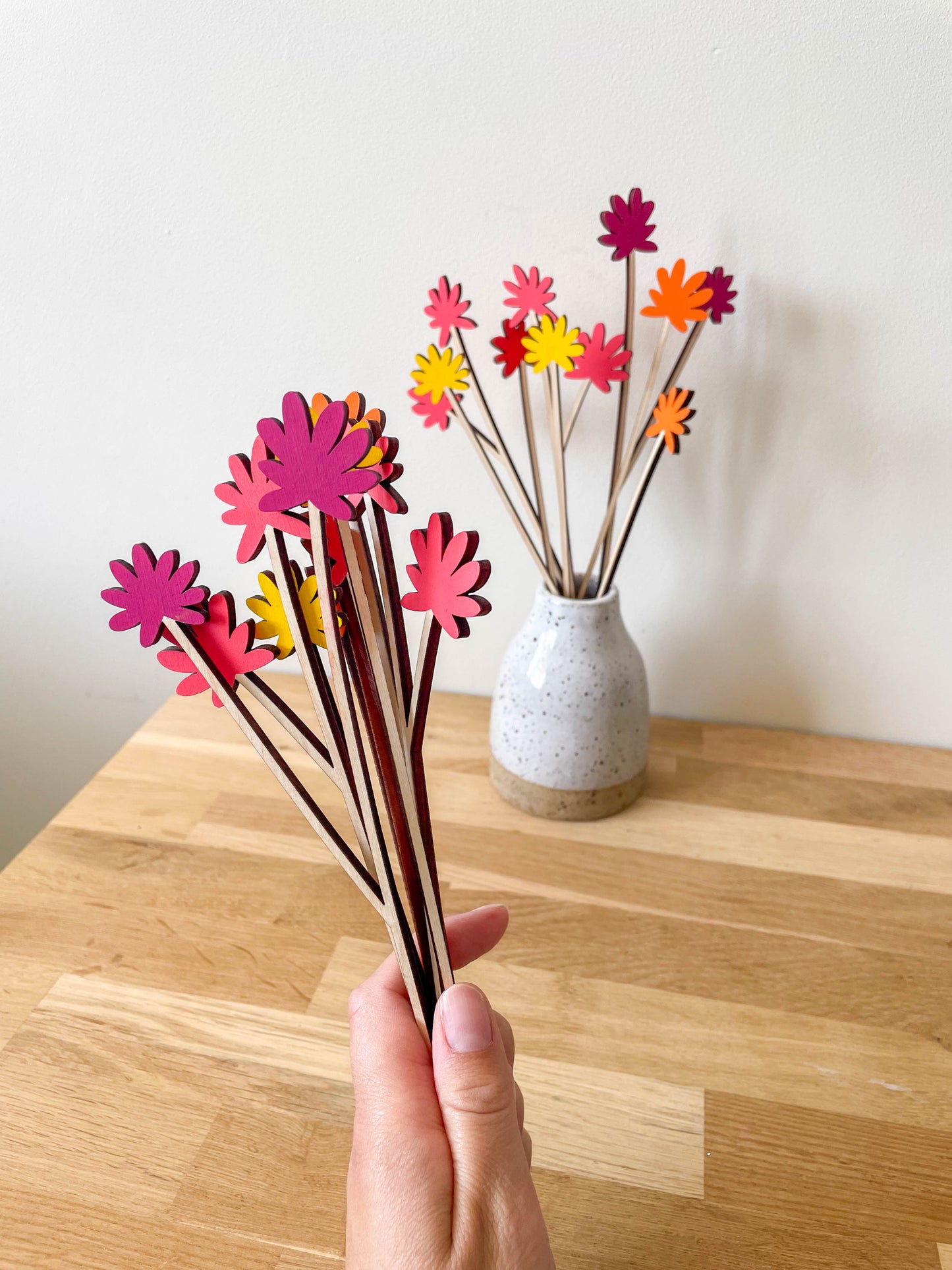 Painted Wooden Posy Flower Set - Pink Set
