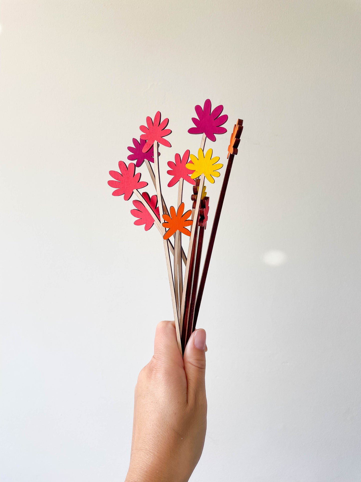 Painted Wooden Posy Flower Set - Pink Set