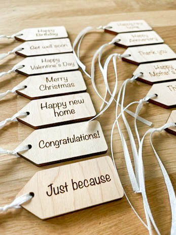 Engraved Wooden Gift Tag With Ribbon