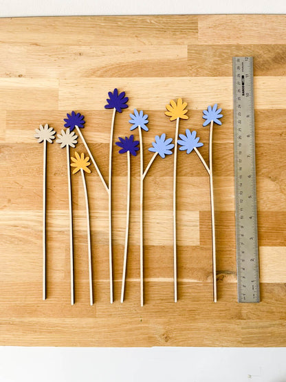 Painted Wooden Posy Flower Set - Blue Set