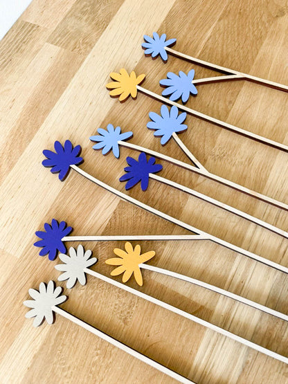 Painted Wooden Posy Flower Set - Blue Set