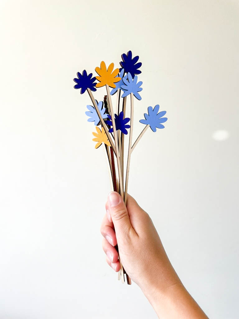Painted Wooden Posy Flower Set - Blue Set