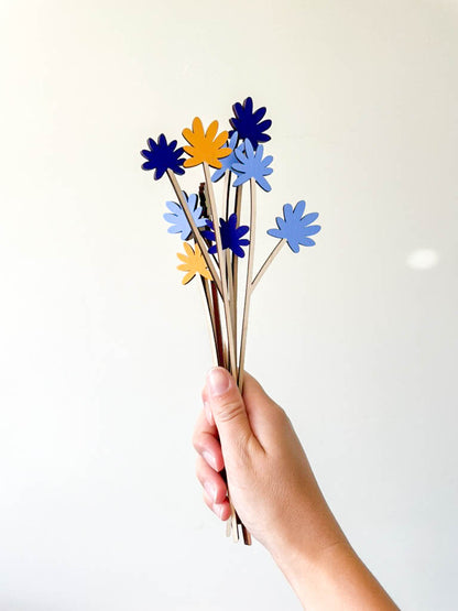 Painted Wooden Posy Flower Set - Blue Set