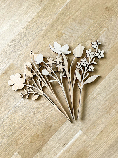 Multi-Flower Wooden Stems, DIY Craft Paint Your Own Flower Bouquet