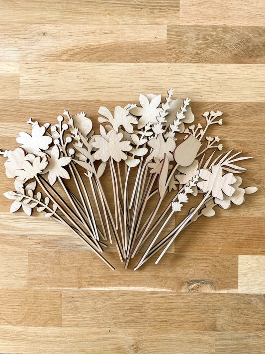 MYSTERY BOX - 10x Mini Wooden Flower Stems - Unfinished - Paint Your Own