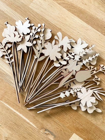 MYSTERY BOX - 10x Mini Wooden Flower Stems - Unfinished - Paint Your Own