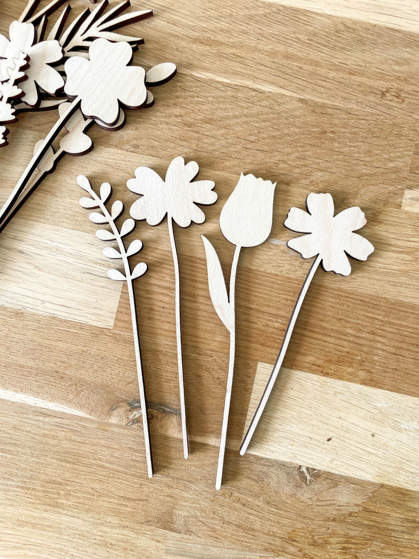 MYSTERY BOX - 10x Mini Wooden Flower Stems - Unfinished - Paint Your Own