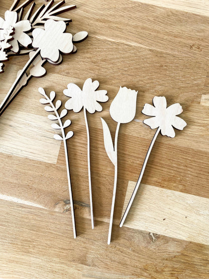 MYSTERY BOX - 10x Mini Wooden Flower Stems - Unfinished - Paint Your Own