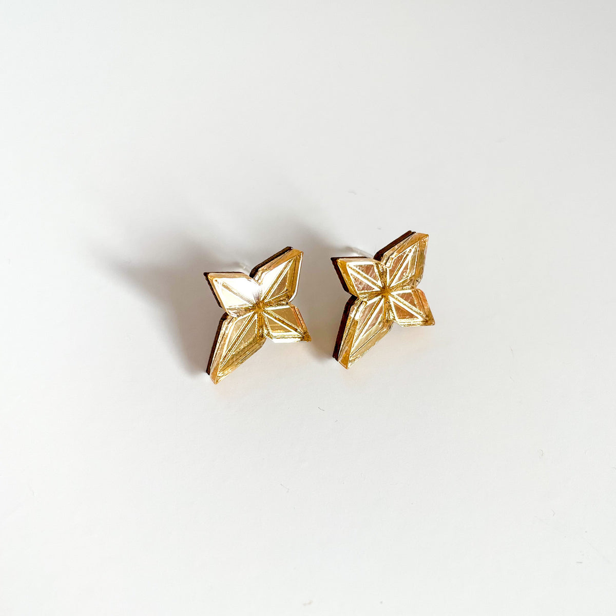 Mirror Gold Star Studs - Sterling Silver