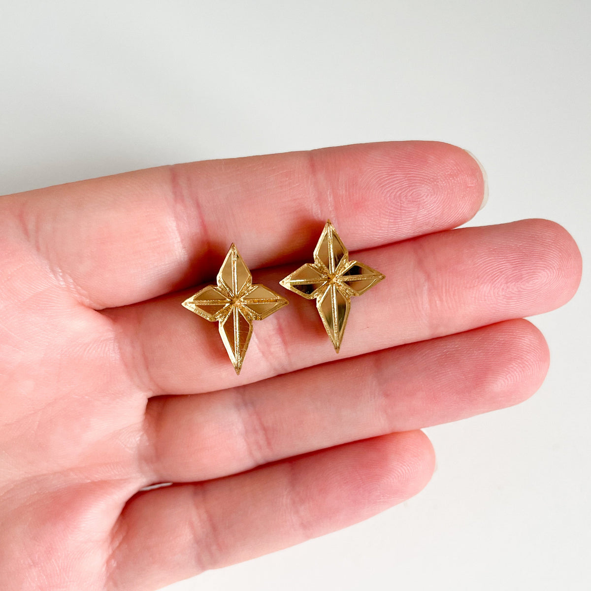 Mirror Gold Star Studs - Sterling Silver