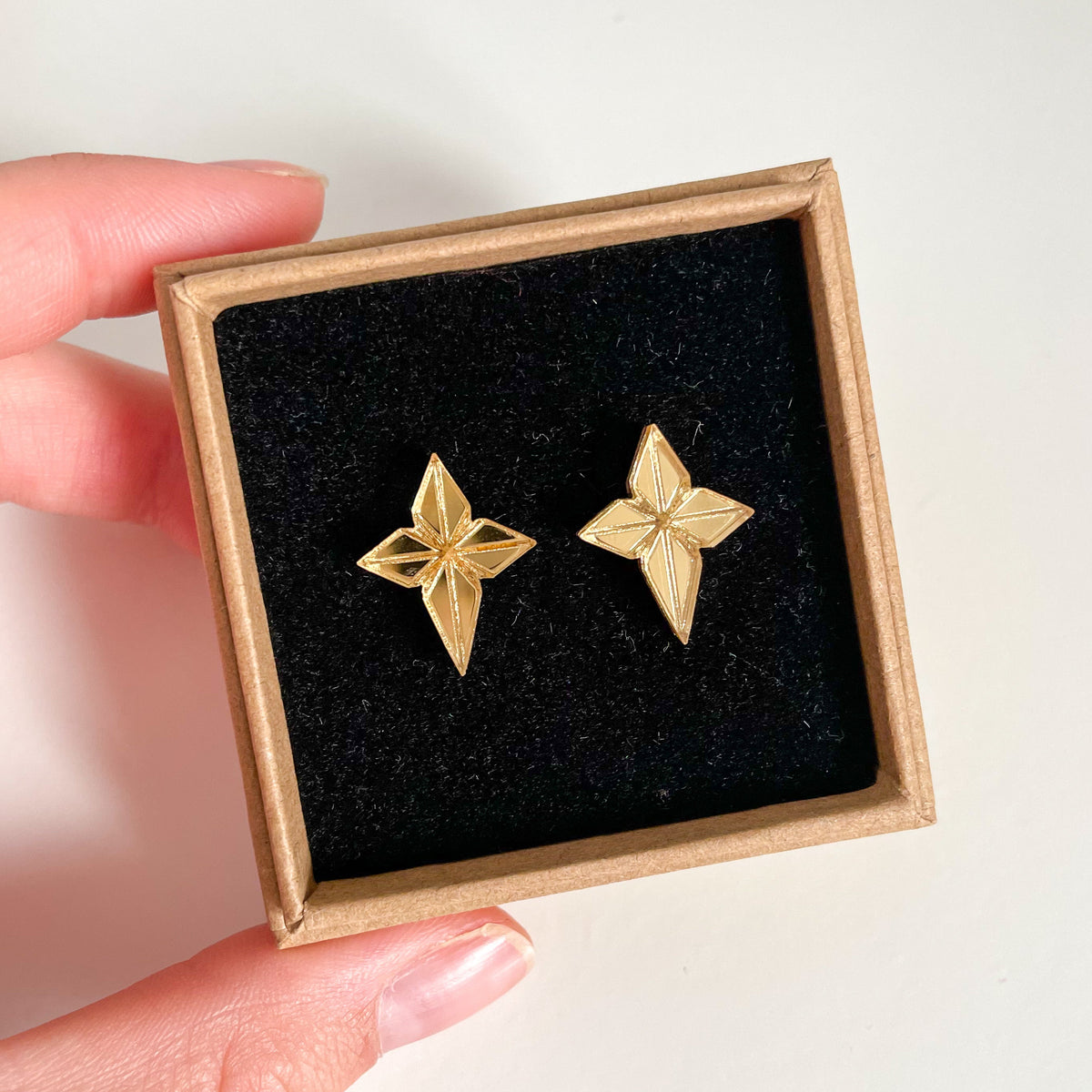 Mirror Gold Star Studs - Sterling Silver
