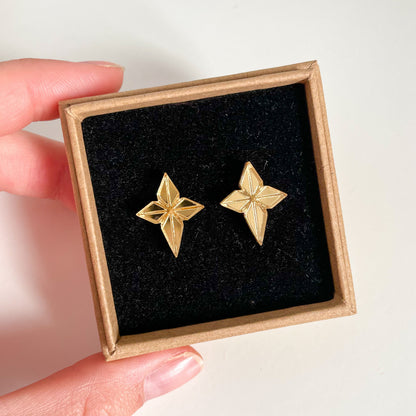 Mirror Gold Star Studs - Sterling Silver