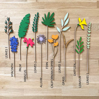 Large Individual Wooden Flower Stems - Hand Painted - END OF LINE