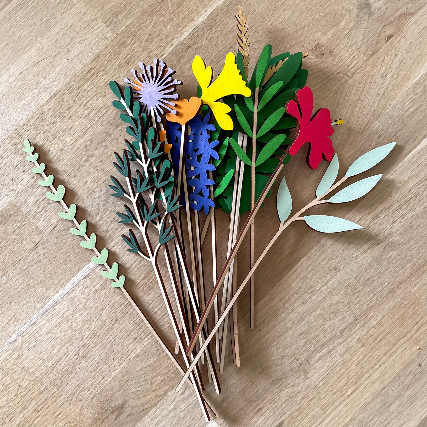 Large Individual Wooden Flower Stems - Hand Painted - END OF LINE