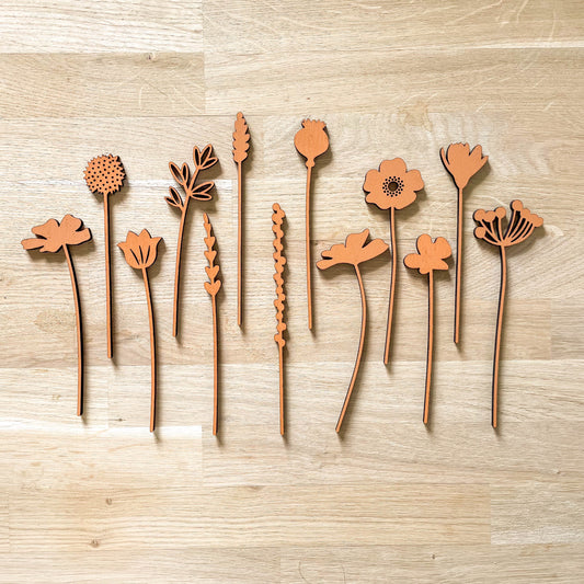 Mini Wooden Wildflower Stems - Orange - SECONDS