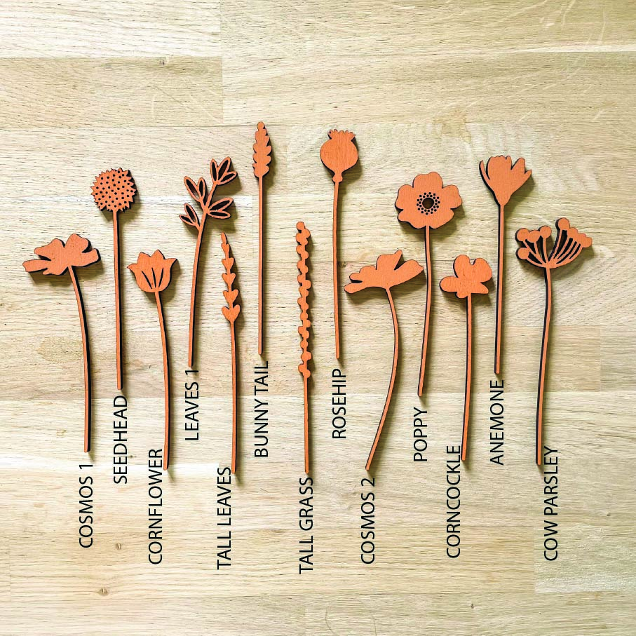 Mini Wooden Wildflower Stems - Orange - SECONDS