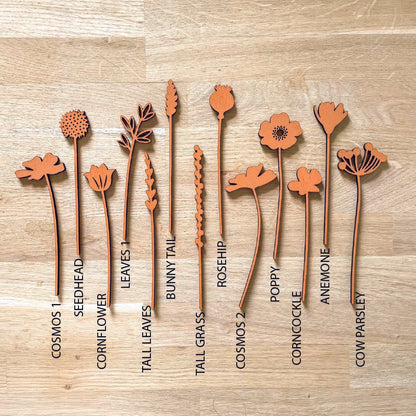 Mini Wooden Wildflower Stems - Orange - SECONDS