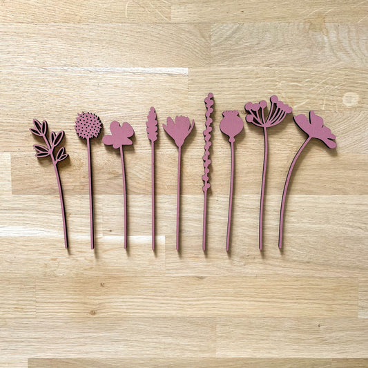 Mini Wooden Wildflower Stems - Pink - SECONDS