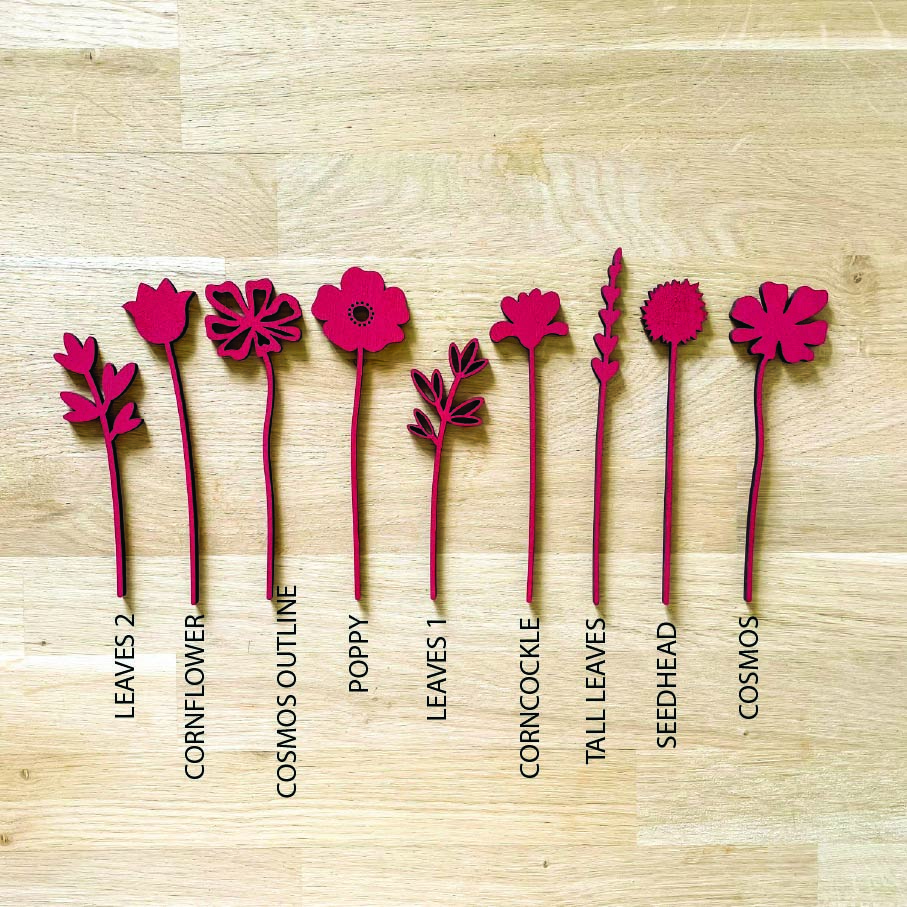Mini Wooden Wildflower Stems - Red - SAMPLES