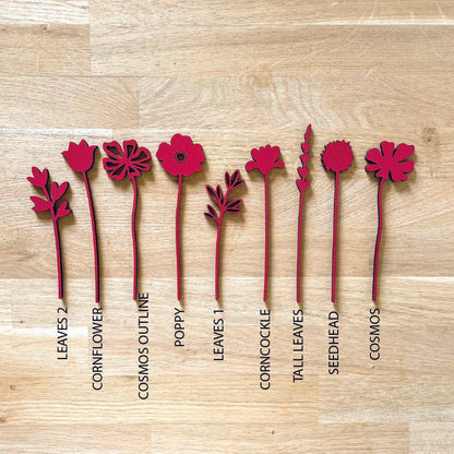 Mini Wooden Wildflower Stems - Red - SAMPLES