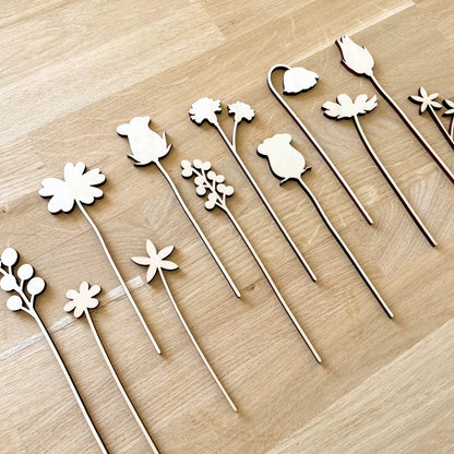 Mini Individual Wooden Flower Stems - Unfinished - Paint Your Own - END OF LINE