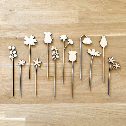 Mini Individual Wooden Flower Stems - Unfinished - Paint Your Own - END OF LINE