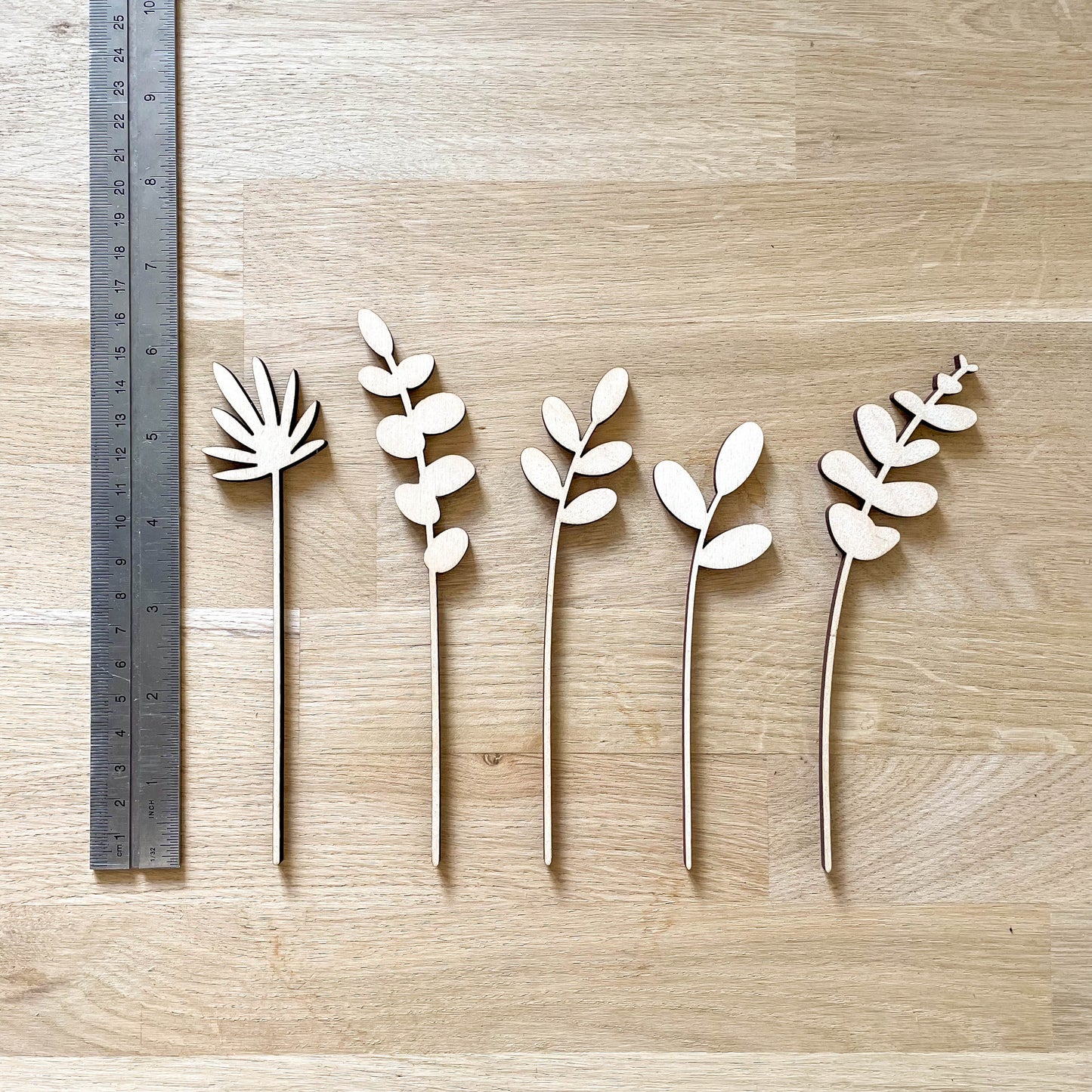 Mini Individual Wooden Leaf Stems - Unfinished - Paint Your Own - END OF LINE