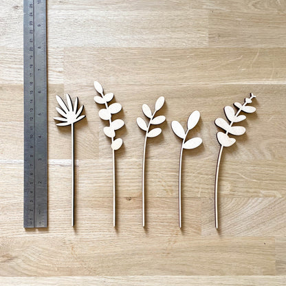 Mini Individual Wooden Leaf Stems - Unfinished - Paint Your Own - END OF LINE