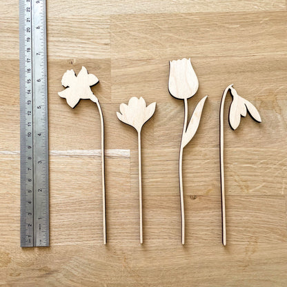 Small Wooden Spring Flower Stems - Unfinished - Paint Your Own - END OF LINE