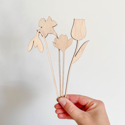 Small Wooden Spring Flower Stems - Unfinished - Paint Your Own - END OF LINE