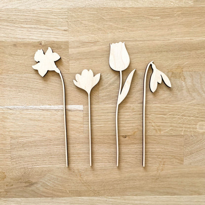 Small Wooden Spring Flower Stems - Unfinished - Paint Your Own - END OF LINE