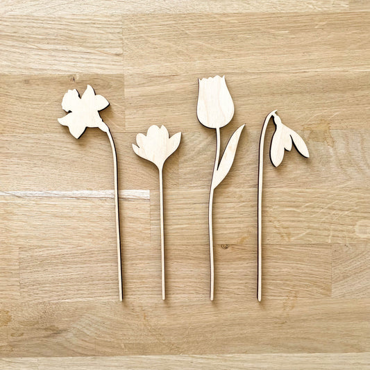 Small Wooden Spring Flower Stems - Unfinished - Paint Your Own - END OF LINE