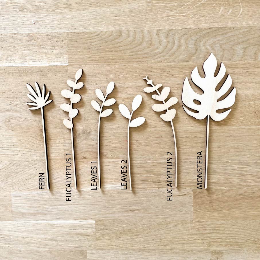 Mini Individual Wooden Leaf Stems - Unfinished - Paint Your Own - END OF LINE