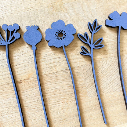 Mini Wooden Wildflower Stems - Blue - SECONDS