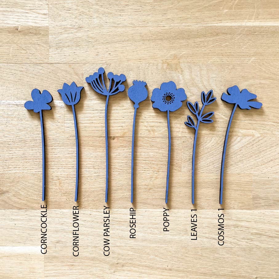 Mini Wooden Wildflower Stems - Blue - SECONDS