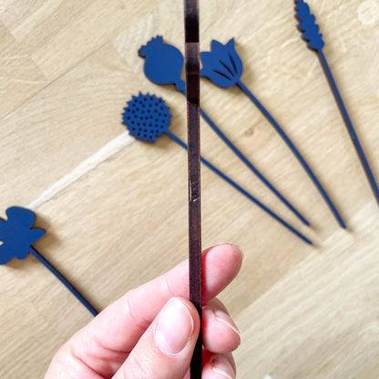 Mini Wooden Wildflower Stems - Dark Blue - SECONDS