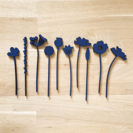 Mini Wooden Wildflower Stems - Dark Blue - SECONDS