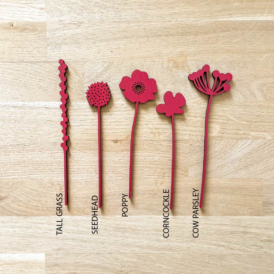 Mini Wooden Wildflower Stems - Red - SECONDS