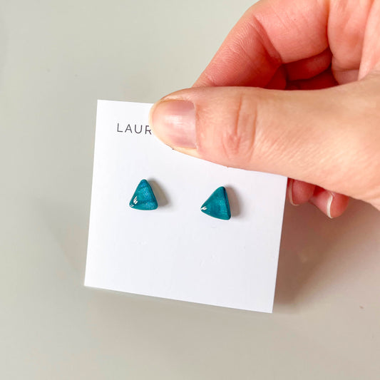 Triangle Turquoise Shimmer Stud Earrings