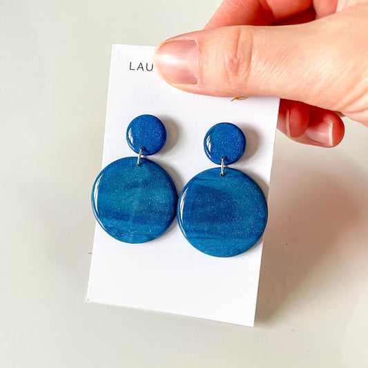 Blue Large Circle Earrings