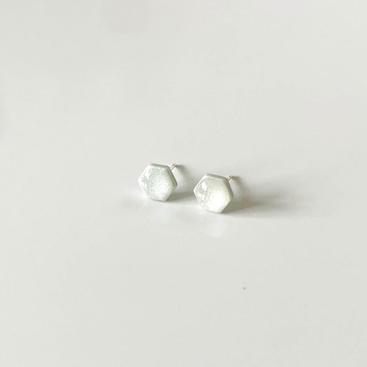 Light Green Shimmer Hexagon Stud Earrings